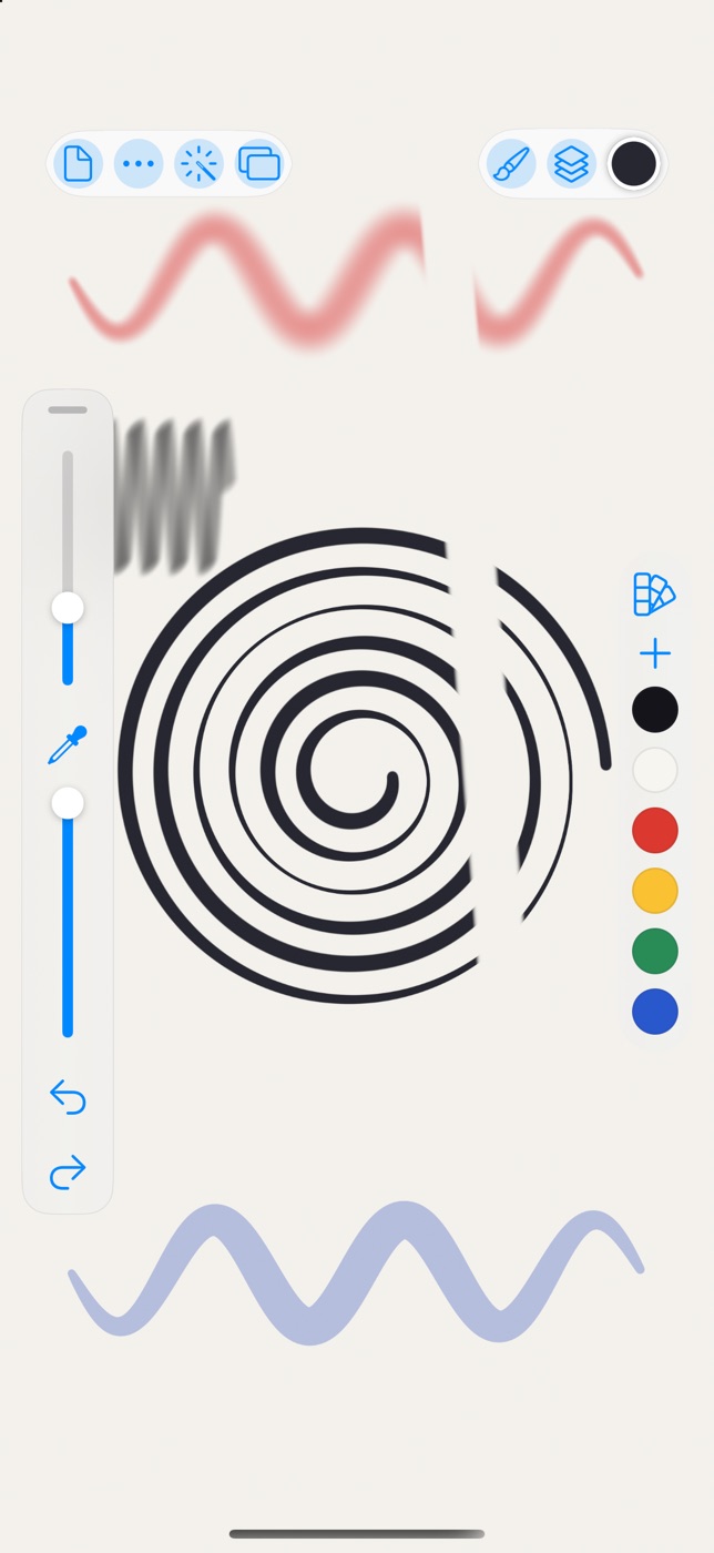 Rindraw on iPhone, with its tools along the edges of the canvas